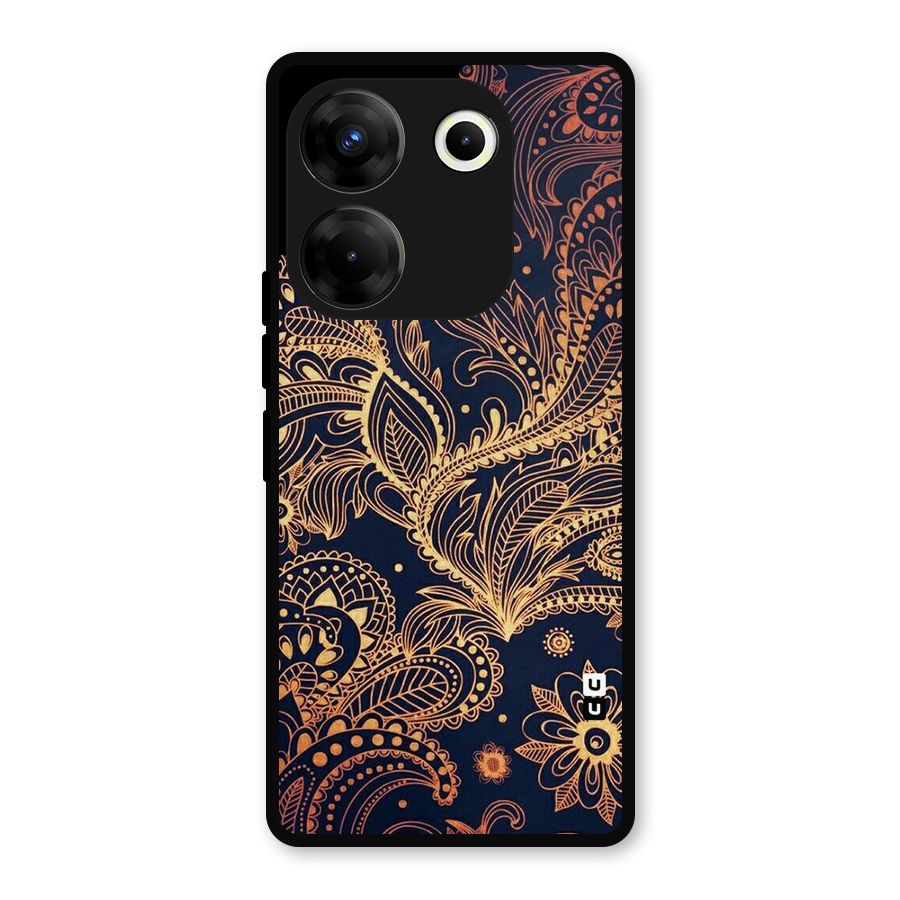 Classy Golden Leafy Design Metal Back Case for Tecno Camon 20