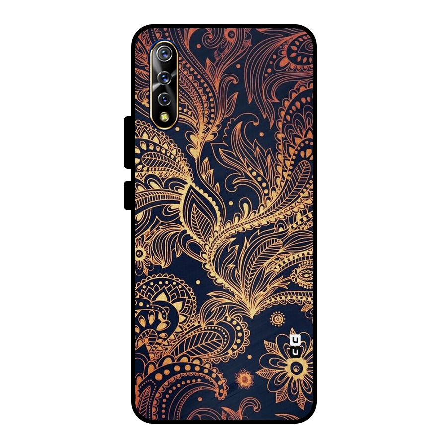 Classy Golden Leafy Design Metal Back Case for Vivo S1