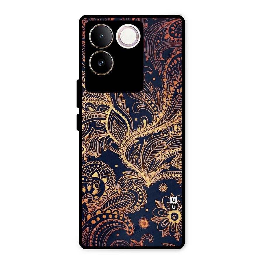 Classy Golden Leafy Design Metal Back Case for Vivo T2 Pro