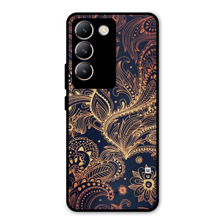 Classy Golden Leafy Design Metal Back Case for Vivo T3 5G