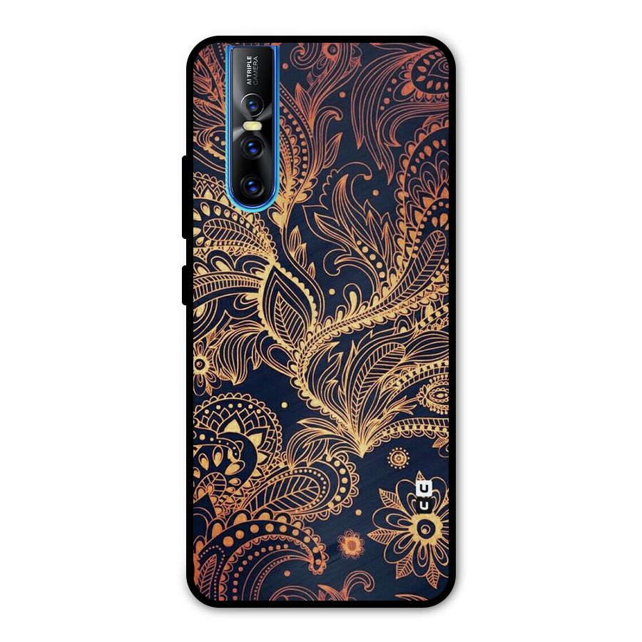 Classy Golden Leafy Design Metal Back Case for Vivo V15 Pro