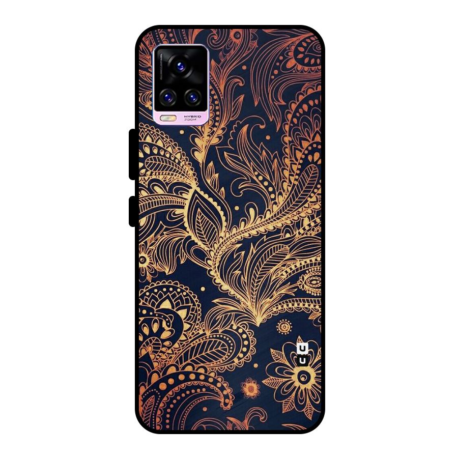 Classy Golden Leafy Design Metal Back Case for Vivo V20 Pro