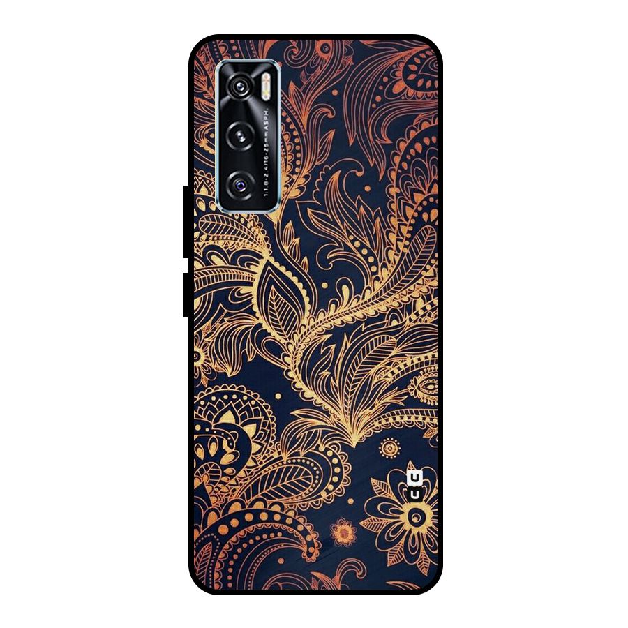 Classy Golden Leafy Design Metal Back Case for Vivo V20 SE