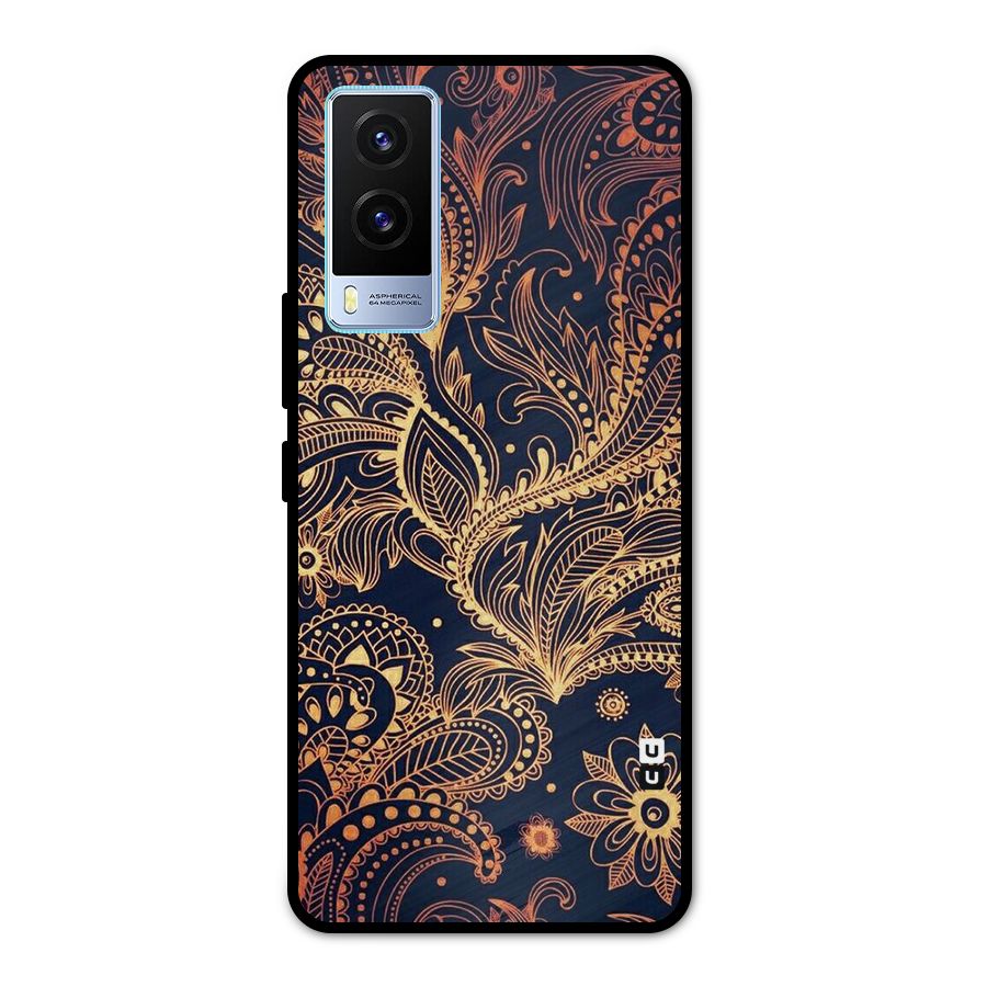 Classy Golden Leafy Design Metal Back Case for Vivo V21e 5G