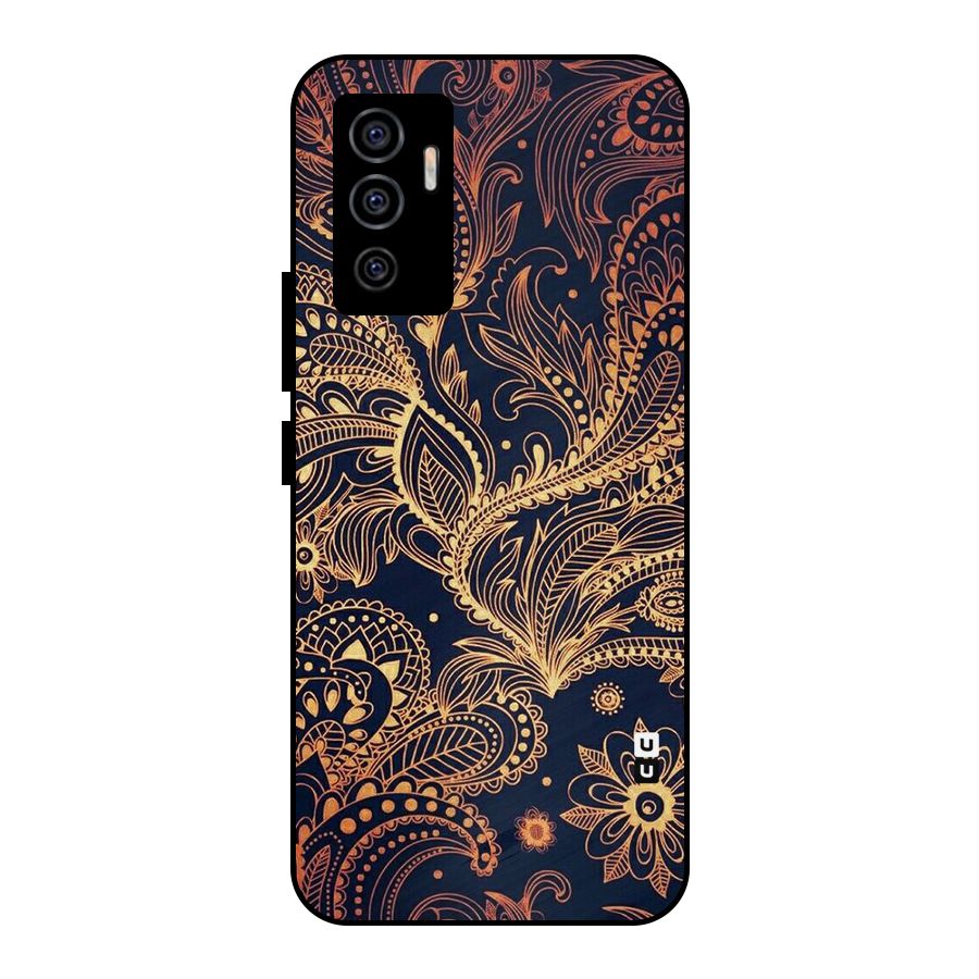 Classy Golden Leafy Design Metal Back Case for Vivo V23e