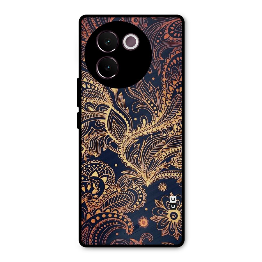 Classy Golden Leafy Design Metal Back Case for Vivo V30e