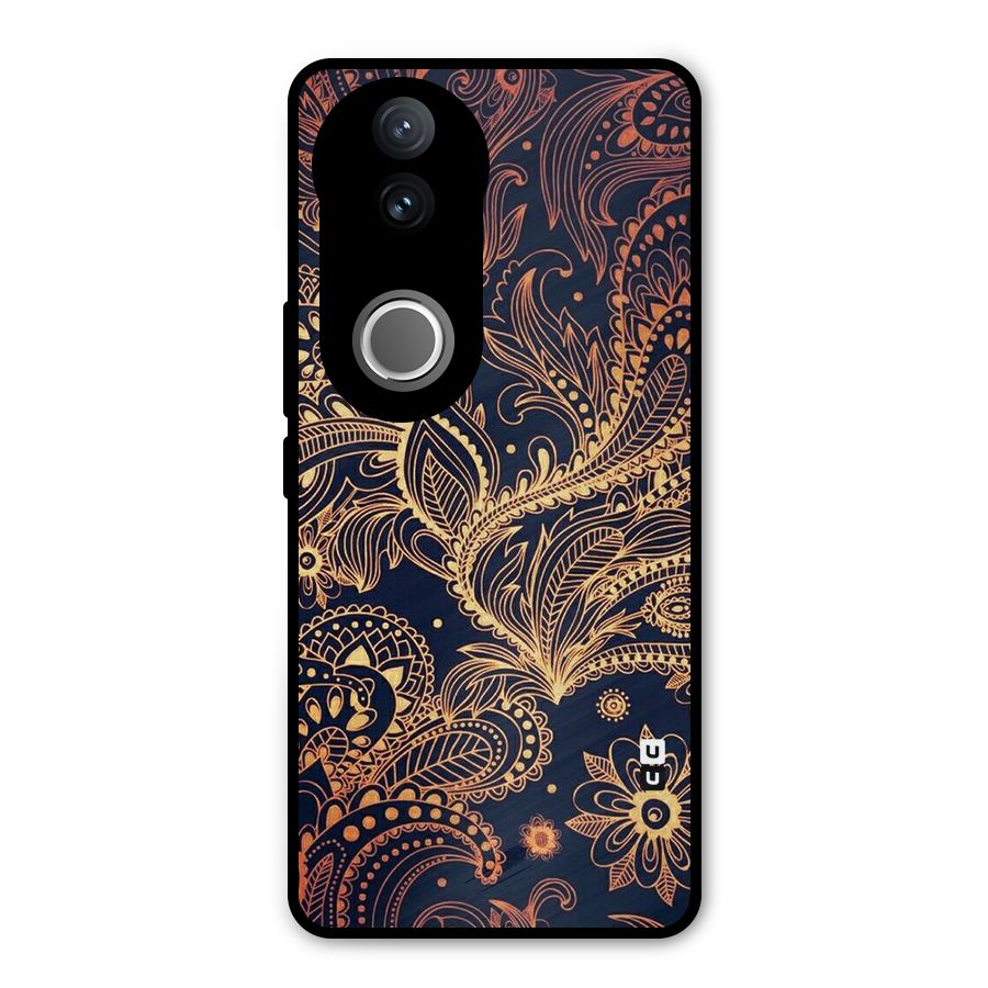 Classy Golden Leafy Design Metal Back Case for Vivo V50e