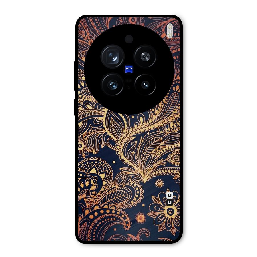 Classy Golden Leafy Design Metal Back Case for Vivo X200 Pro