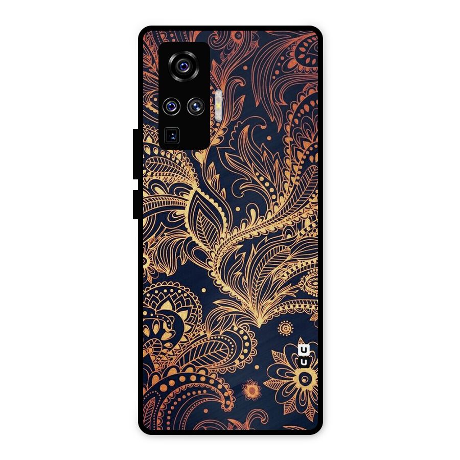 Classy Golden Leafy Design Metal Back Case for Vivo X50 Pro