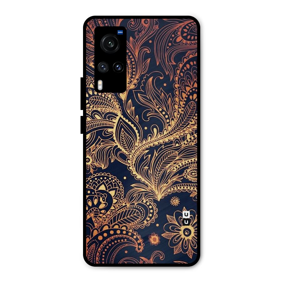 Classy Golden Leafy Design Metal Back Case for Vivo X60