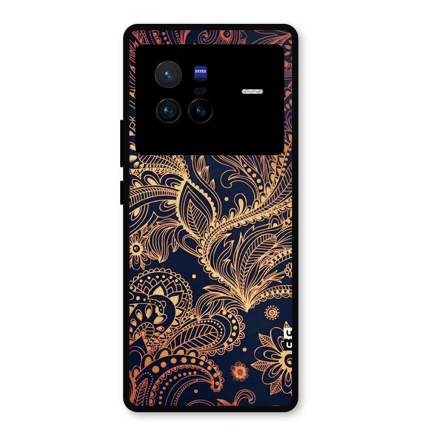 Classy Golden Leafy Design Metal Back Case for Vivo X80