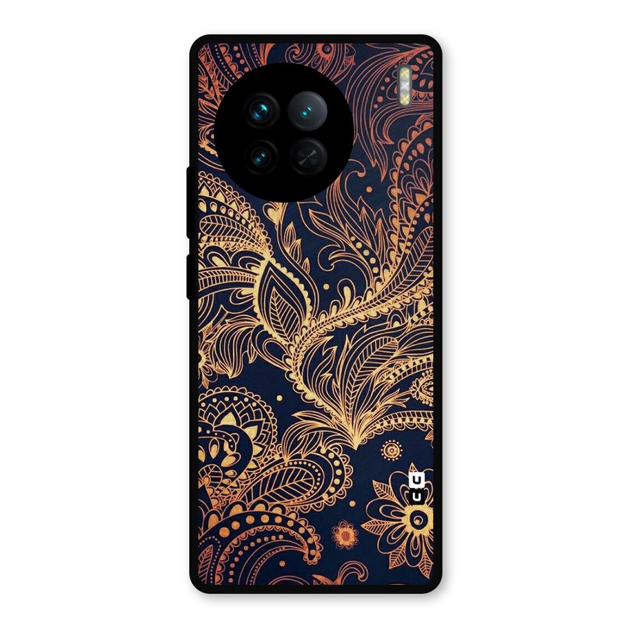 Classy Golden Leafy Design Metal Back Case for Vivo X90
