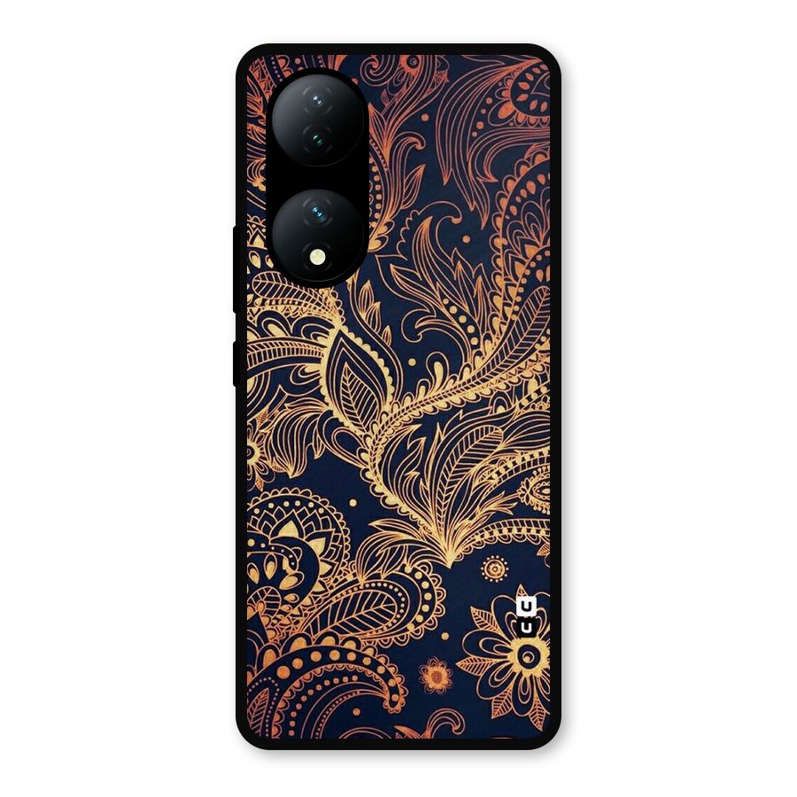 Classy Golden Leafy Design Metal Back Case for Vivo Y100a