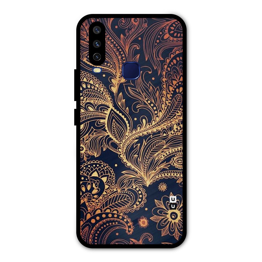 Classy Golden Leafy Design Metal Back Case for Vivo Y15