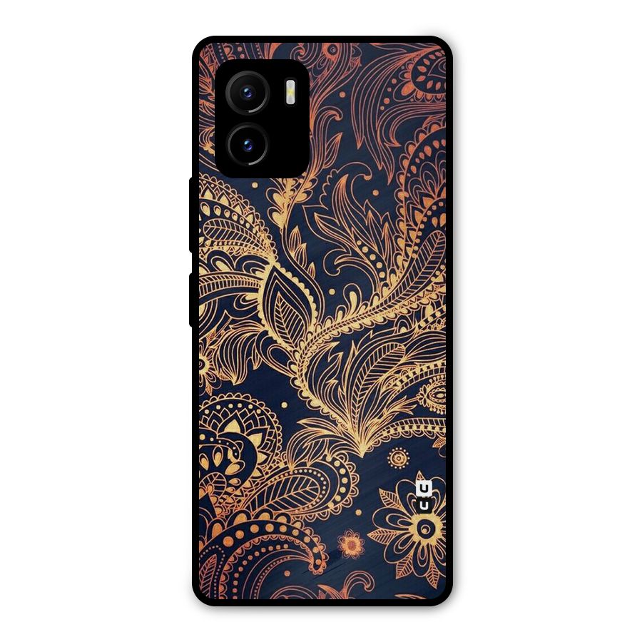 Classy Golden Leafy Design Metal Back Case for Vivo Y15s