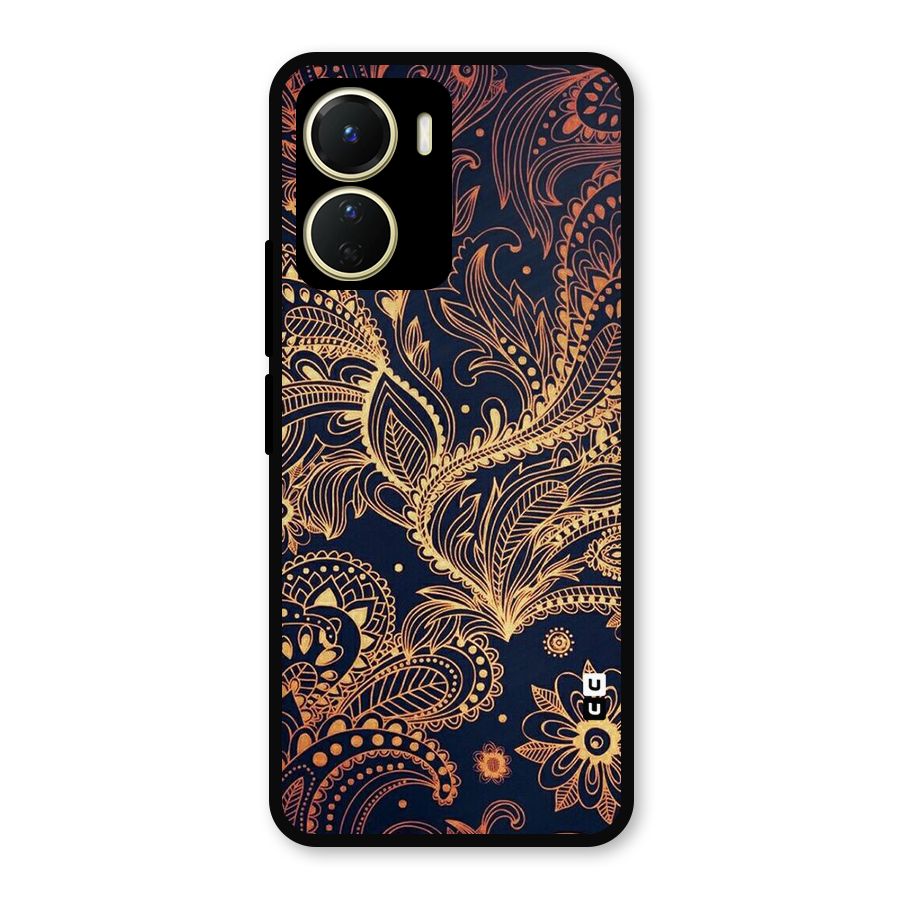 Classy Golden Leafy Design Metal Back Case for Vivo Y16