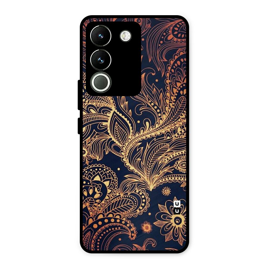 Classy Golden Leafy Design Metal Back Case for Vivo Y200