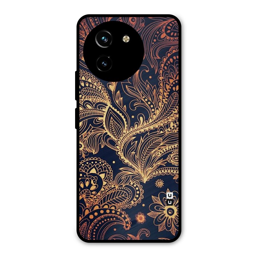 Classy Golden Leafy Design Metal Back Case for Vivo Y200i