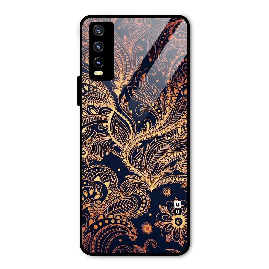 Classy Golden Leafy Design Metal Back Case for Vivo Y20g