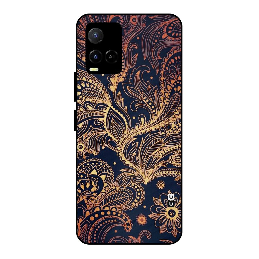 Classy Golden Leafy Design Metal Back Case for Vivo Y21G