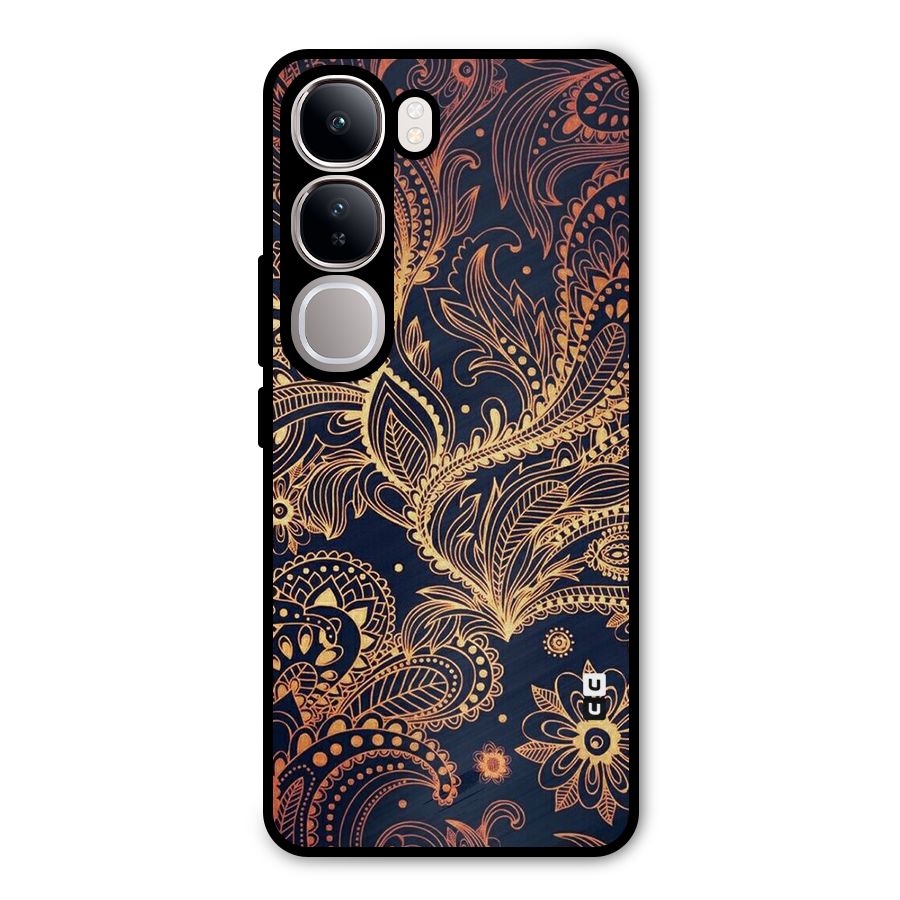 Classy Golden Leafy Design Metal Back Case for Vivo Y300