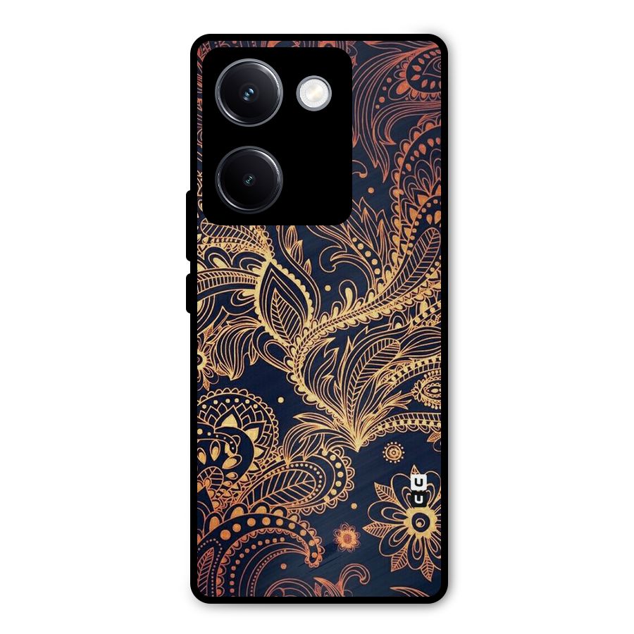 Classy Golden Leafy Design Metal Back Case for Vivo Y300 Plus