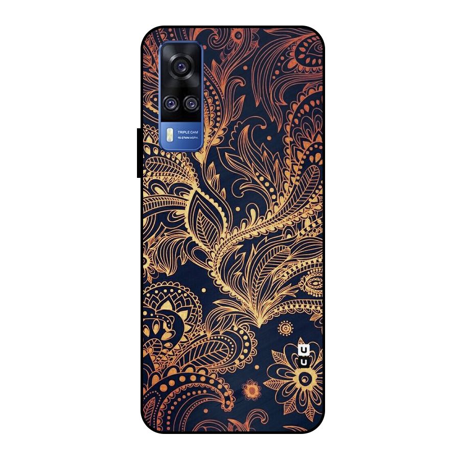Classy Golden Leafy Design Metal Back Case for Vivo Y51
