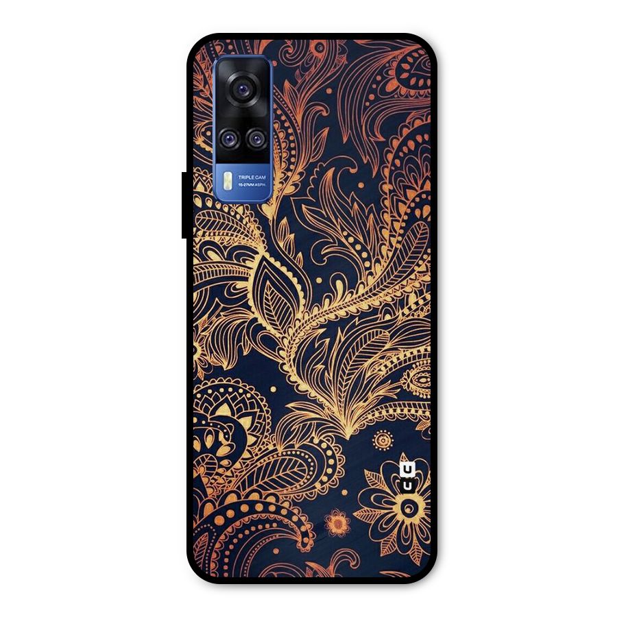 Classy Golden Leafy Design Metal Back Case for Vivo Y51A