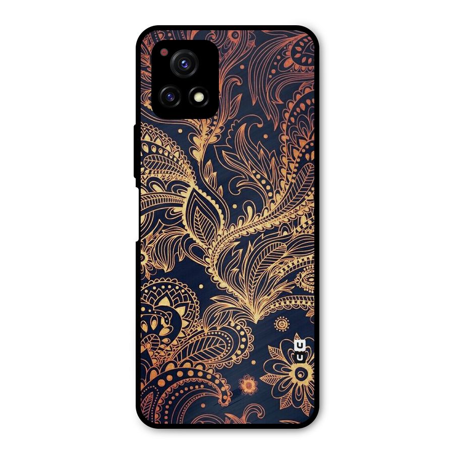 Classy Golden Leafy Design Metal Back Case for Vivo Y72 5G