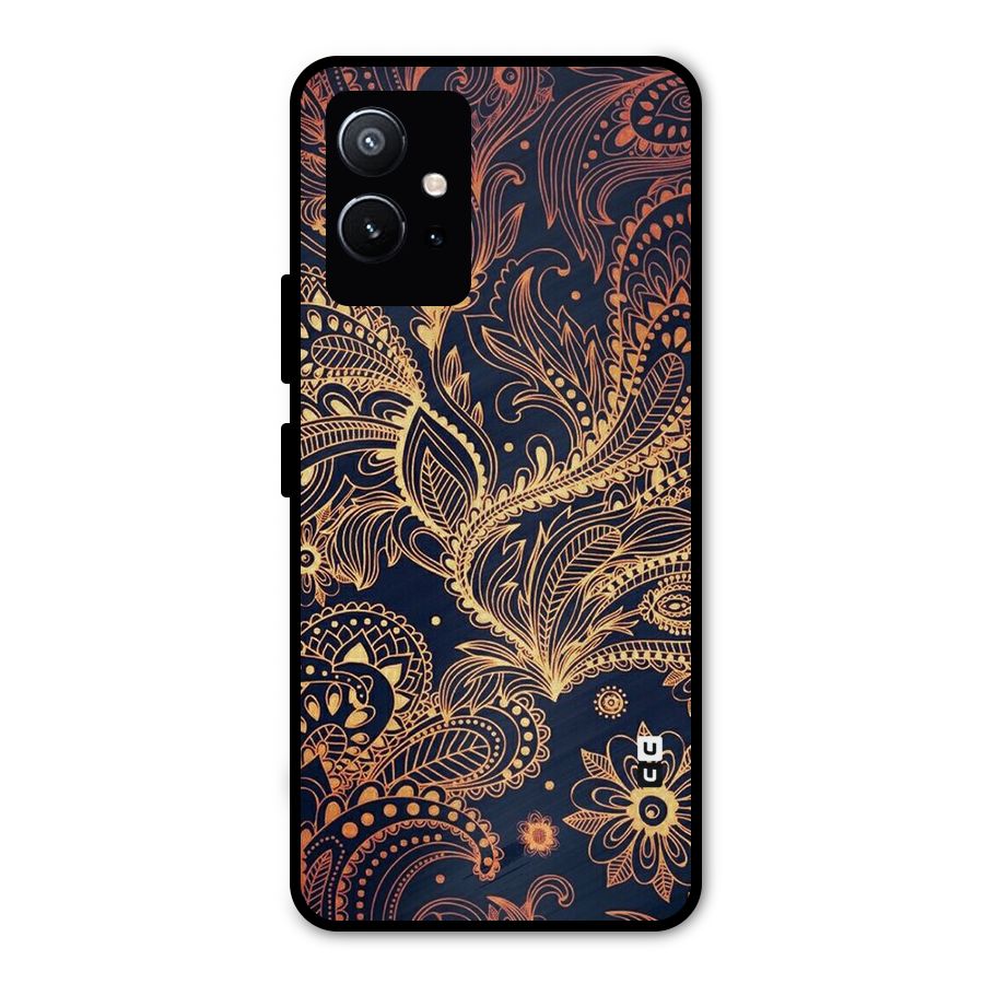 Classy Golden Leafy Design Metal Back Case for Vivo Y75 5G