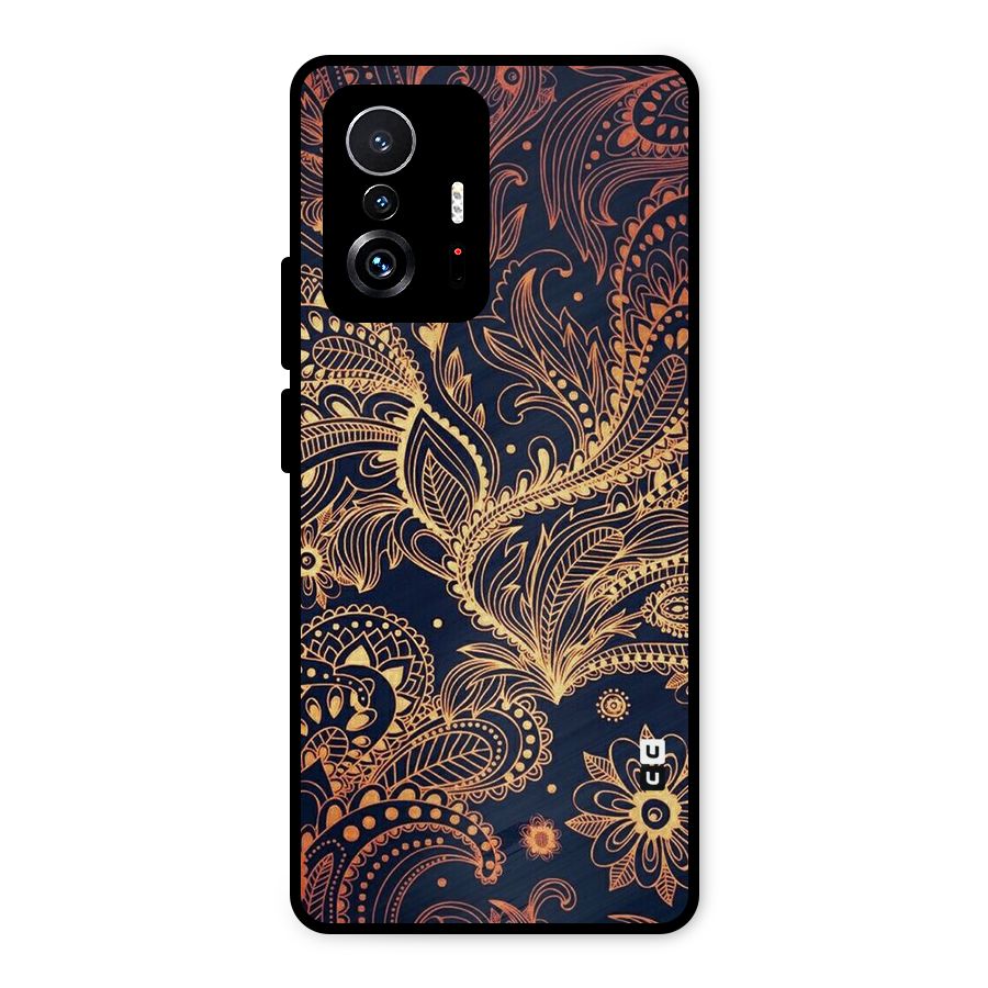 Classy Golden Leafy Design Metal Back Case for Xiaomi 11T Pro