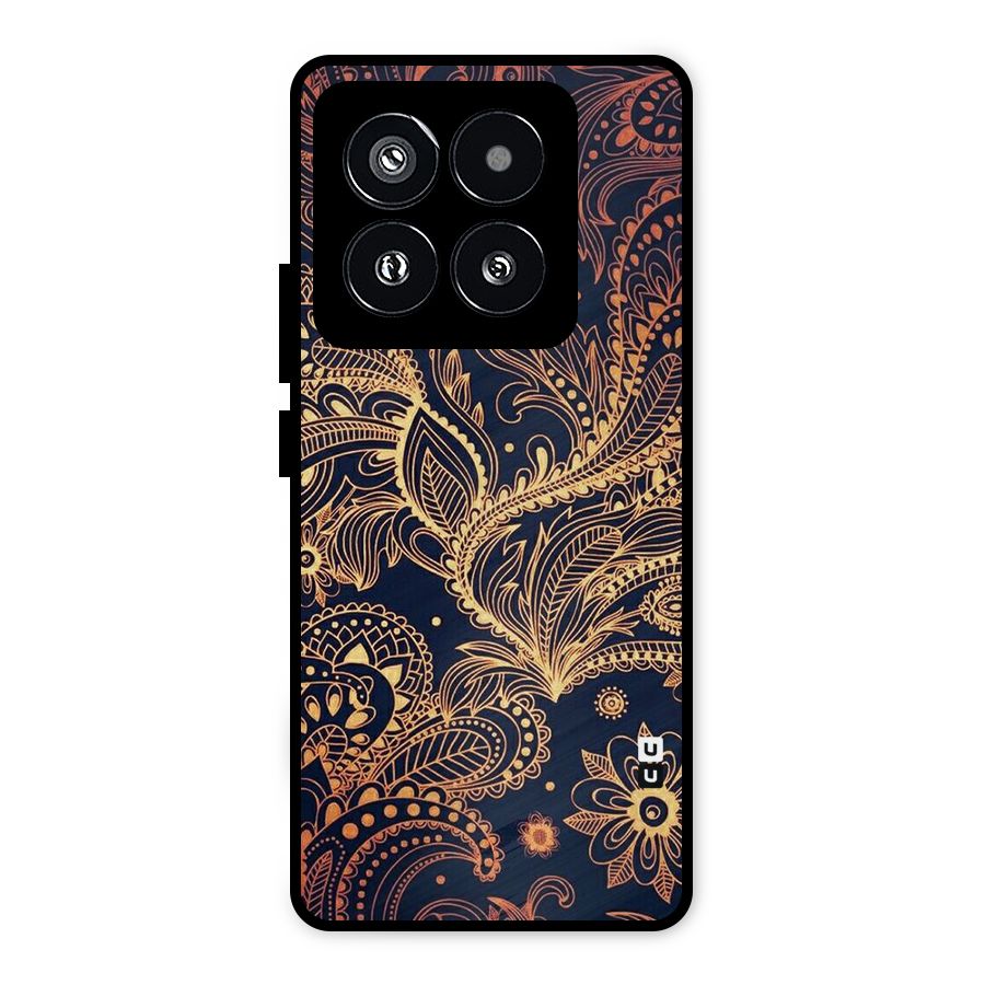 Classy Golden Leafy Design Metal Back Case for Xiaomi 14 Pro