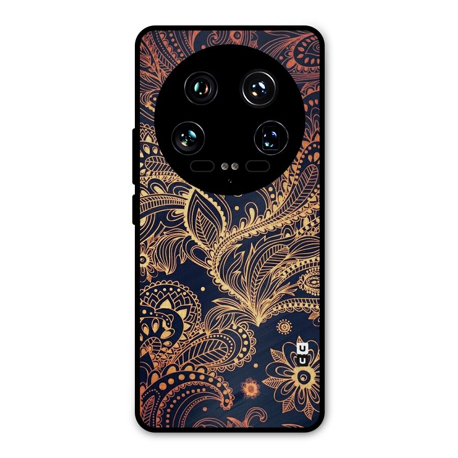 Classy Golden Leafy Design Metal Back Case for Xiaomi 14 Ultra