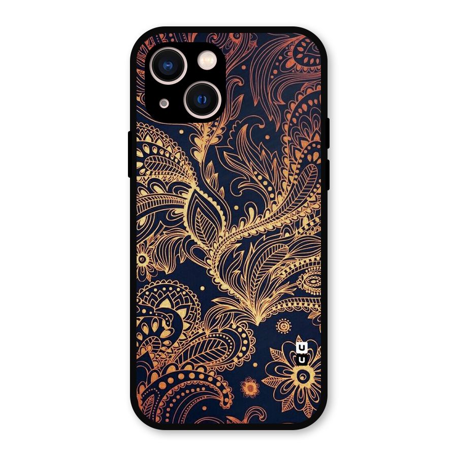 Classy Golden Leafy Design Metal Back Case for iPhone 13