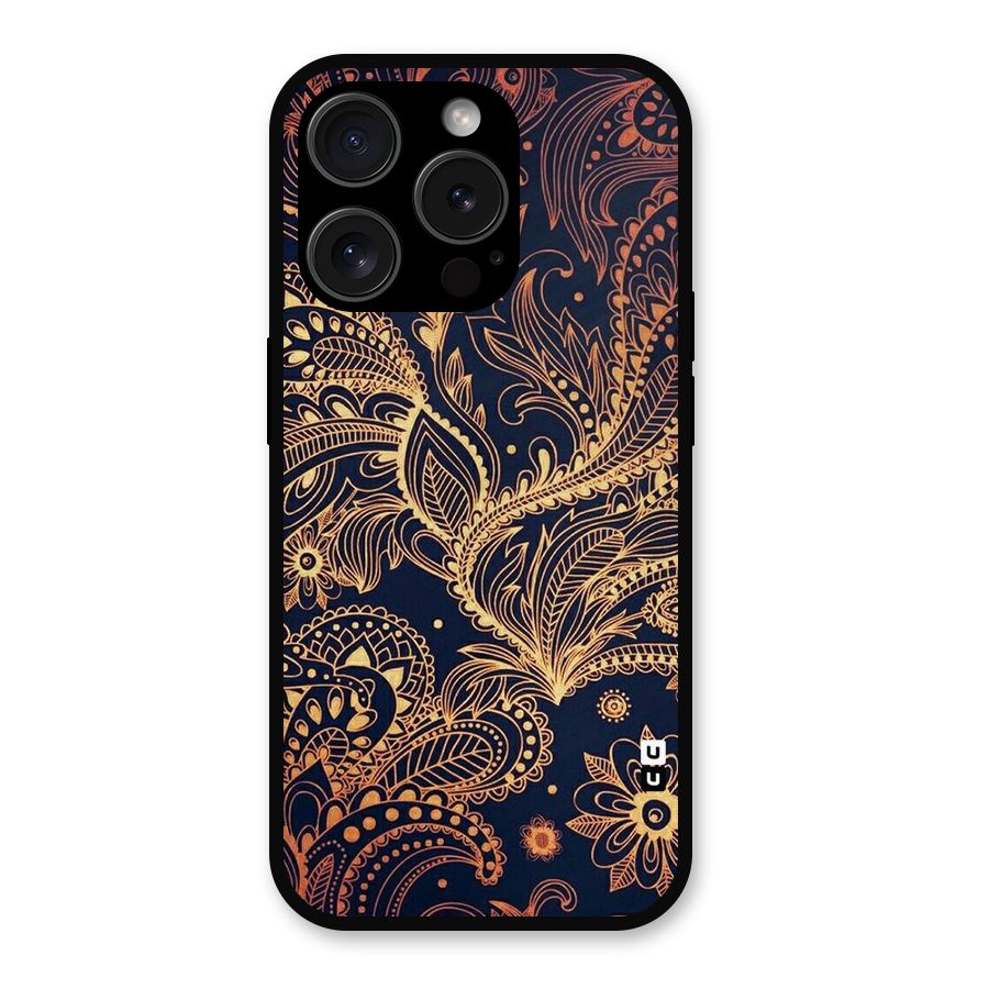 Classy Golden Leafy Design Metal Back Case for iPhone 15 Pro