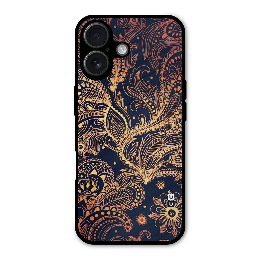 Classy Golden Leafy Design Metal Back Case for iPhone 16