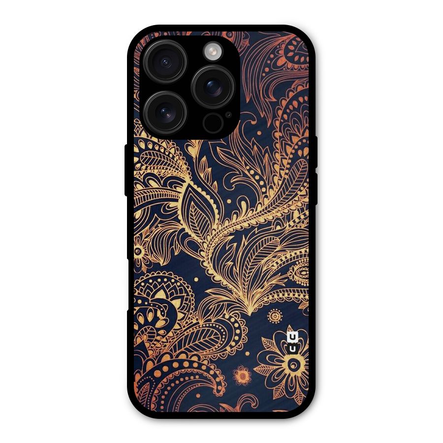 Classy Golden Leafy Design Metal Back Case for iPhone 16 Pro