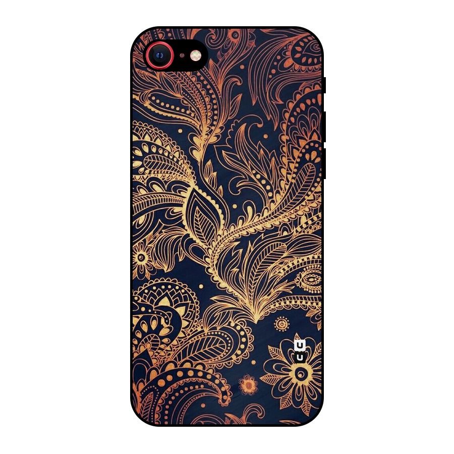Classy Golden Leafy Design Metal Back Case for iPhone 7