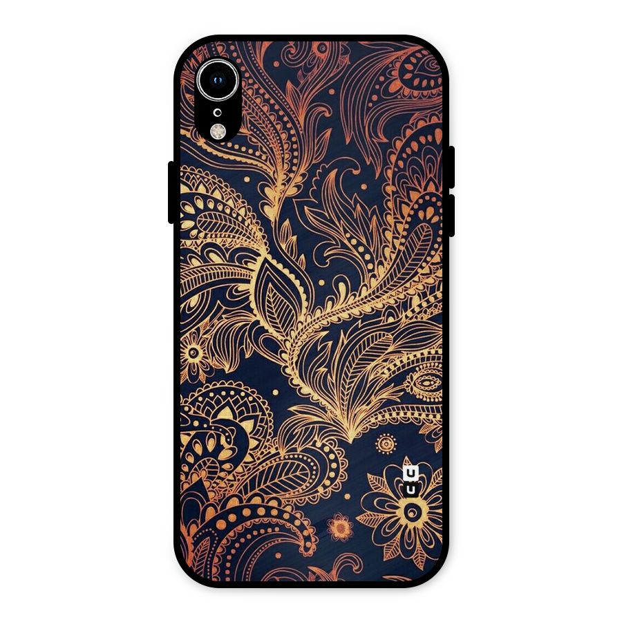 Classy Golden Leafy Design Metal Back Case for iPhone XR