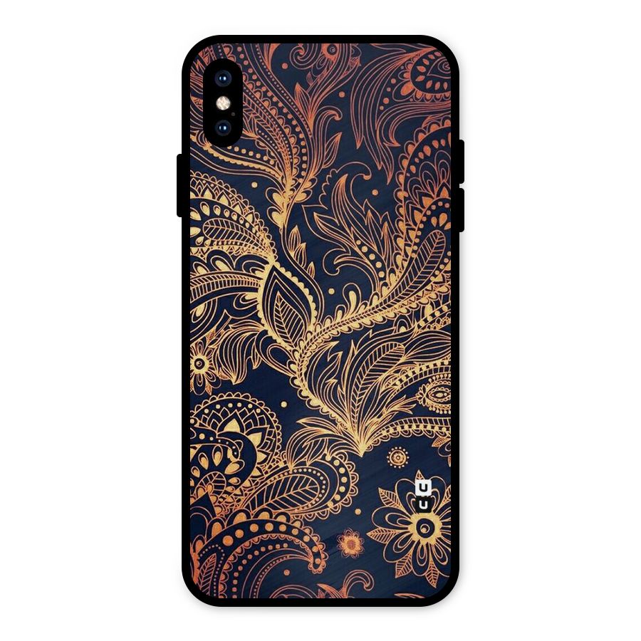 Classy Golden Leafy Design Metal Back Case for iPhone XS Max