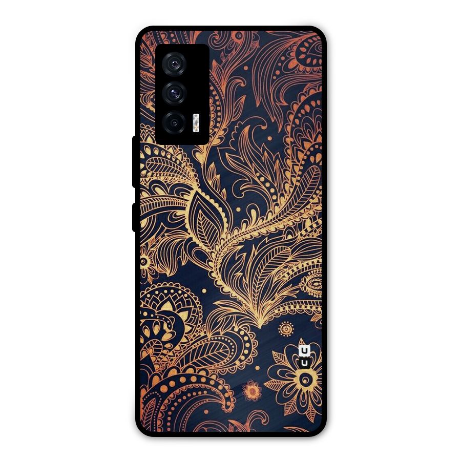 Classy Golden Leafy Design Metal Back Case for iQOO 7 5G