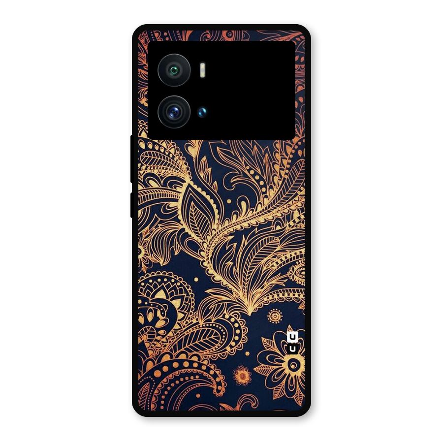 Classy Golden Leafy Design Metal Back Case for iQOO 9 Pro