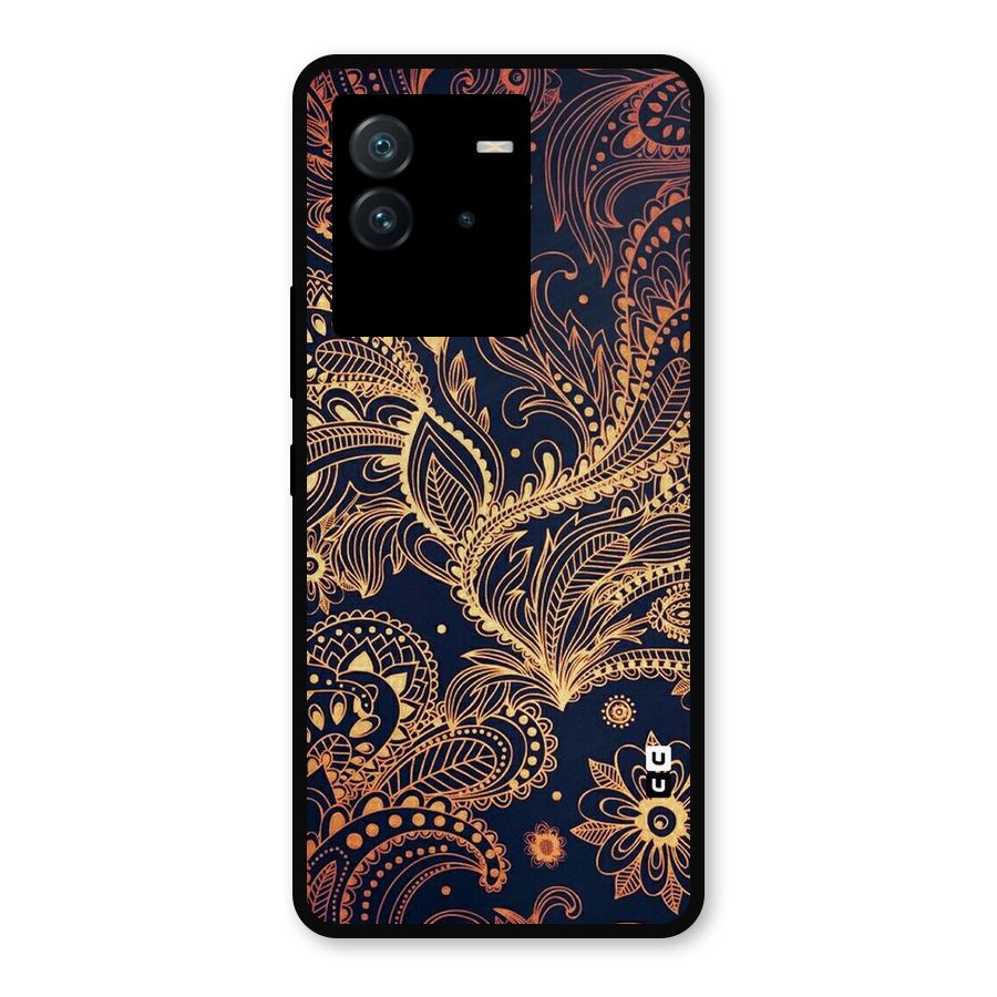 Classy Golden Leafy Design Metal Back Case for iQOO Neo 6 5G