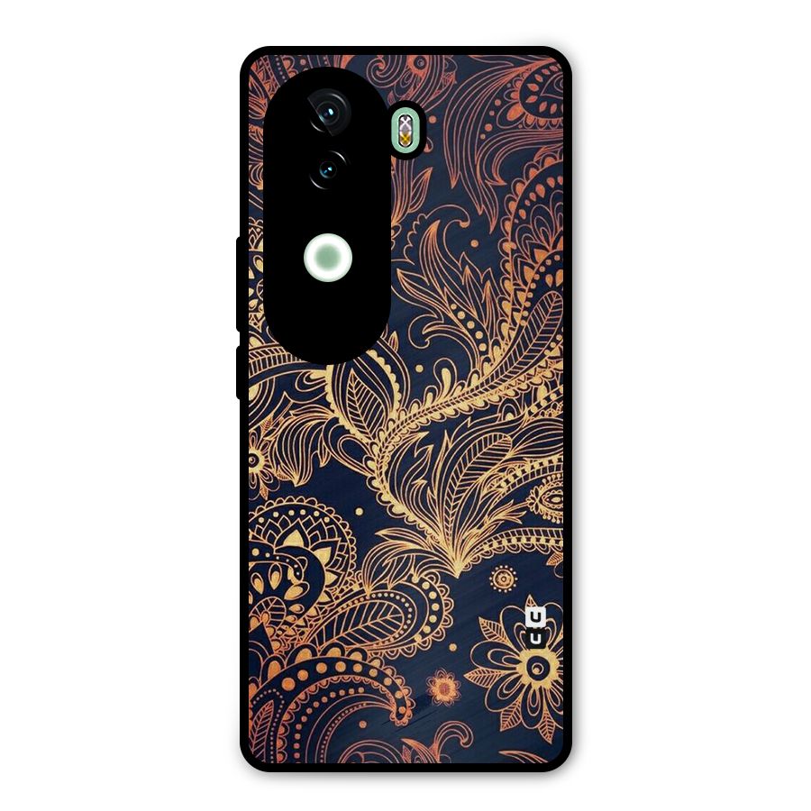 Classy Golden Leafy Design Metal Back Case for iQOO Z9s
