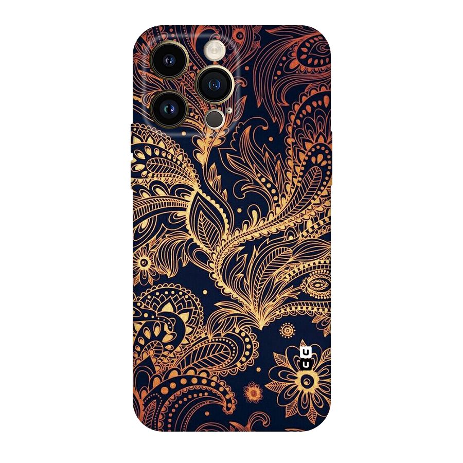 Classy Golden Leafy Design Original Polycarbonate Back Case for iPhone 14 Pro Max
