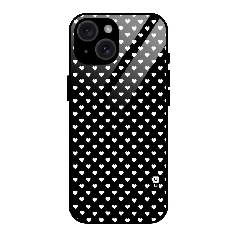 Classy Hearty Polka Glass Back Case for iPhone 15