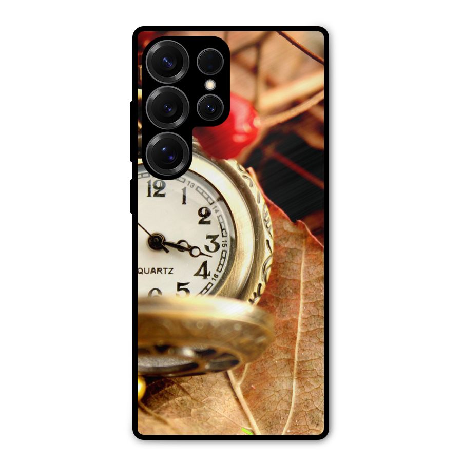 Clock And Cherry Metal Back Case for Galaxy S25 Ultra