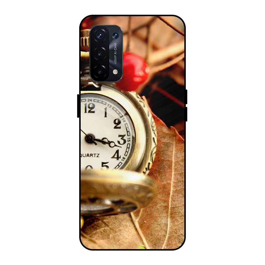 Clock And Cherry Metal Back Case for Oppo A74 5G