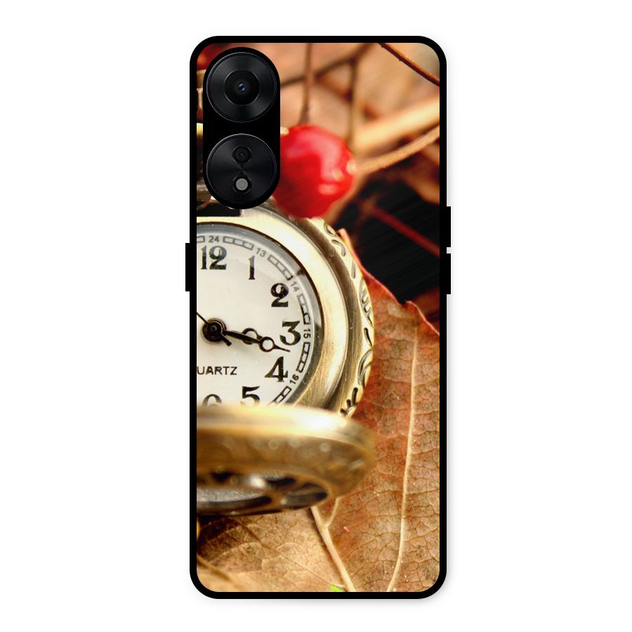 Clock And Cherry Metal Back Case for Oppo A78 5G