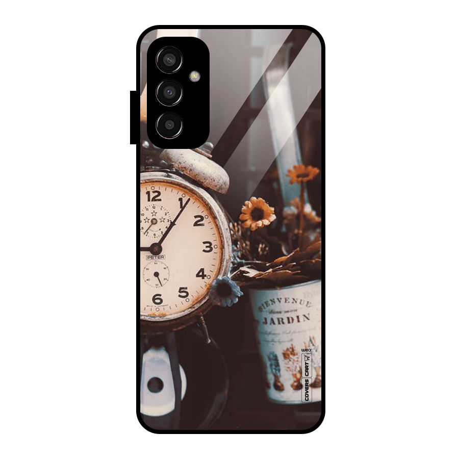 Clock And Flowers Glass Back Case for Galaxy F13